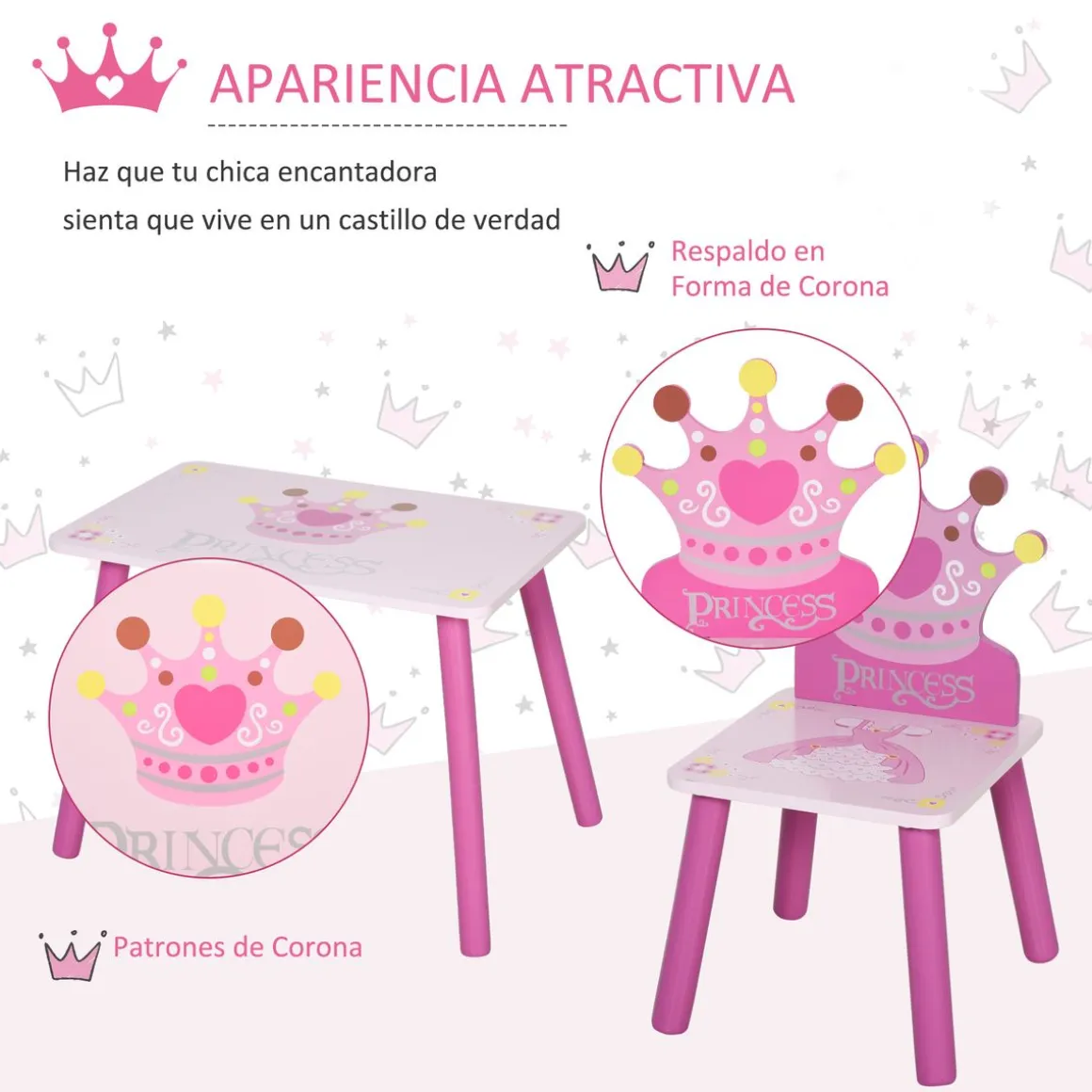 Conjunto de mesa y 2 sillas infantiles Kingdom Homcom rosa