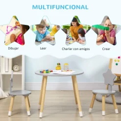 Conjunto de mesa y 2 sillas infantiles Star Homcom gris