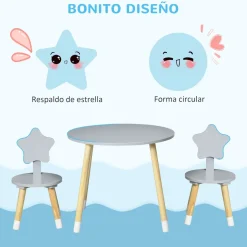 Conjunto de mesa y 2 sillas infantiles Star Homcom gris