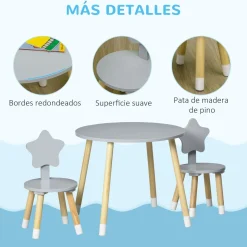 Conjunto de mesa y 2 sillas infantiles Star Homcom gris