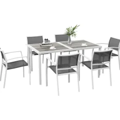 Conjunto de mesa y 6 sillas de jardín Santa Clara Outsunny gris/blanco