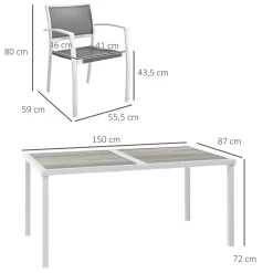 Conjunto de mesa y 6 sillas de jardín Santa Clara Outsunny gris/blanco