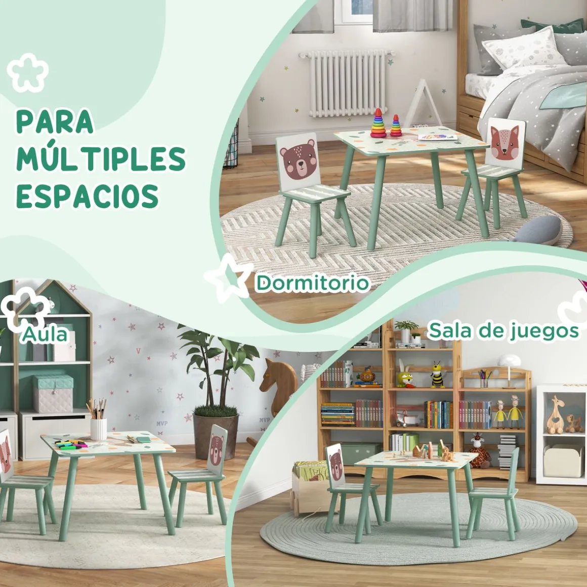 Conjunto de mesa y 2 sillas infantiles River Zonekiz +3A