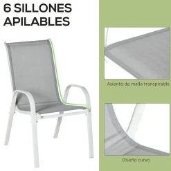 Conjunto de mesa y 6 sillas de jardín Camuy Outsunny gris