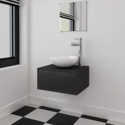 Conjunto de muebles de baño mueble lavabo + espejo + grifo + lavabo negro