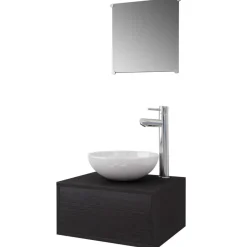 Conjunto de muebles de baño mueble lavabo + espejo + grifo + lavabo negro