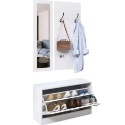 Conjunto de recibidor Roley Homcom zapatero + espejo perchero blanco 46,5x80x27 cm