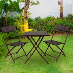 Conjunto de terraza Aktive Garden mesa+2 sillas plegables ratán negro