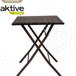 Conjunto de terraza Aktive Garden mesa+2 sillas plegables ratán negro