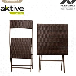 Conjunto de terraza Aktive Garden mesa+2 sillas plegables ratán negro
