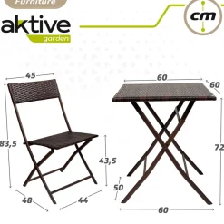 Conjunto de terraza Aktive Garden mesa+2 sillas plegables ratán negro