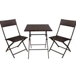 Conjunto de terraza Aktive Garden mesa+2 sillas plegables ratán negro