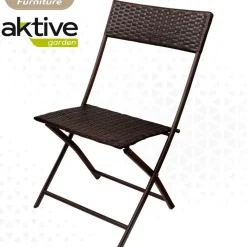 Conjunto de terraza Aktive Garden mesa+2 sillas plegables ratán negro