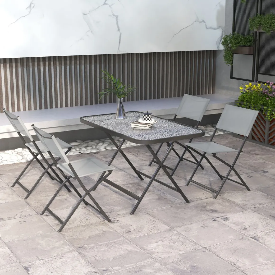 Conjunto de terraza Atessa Outsunny 4 sillas + mesa gris
