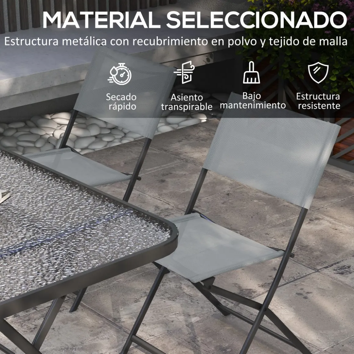 Conjunto de terraza Atessa Outsunny 4 sillas + mesa gris
