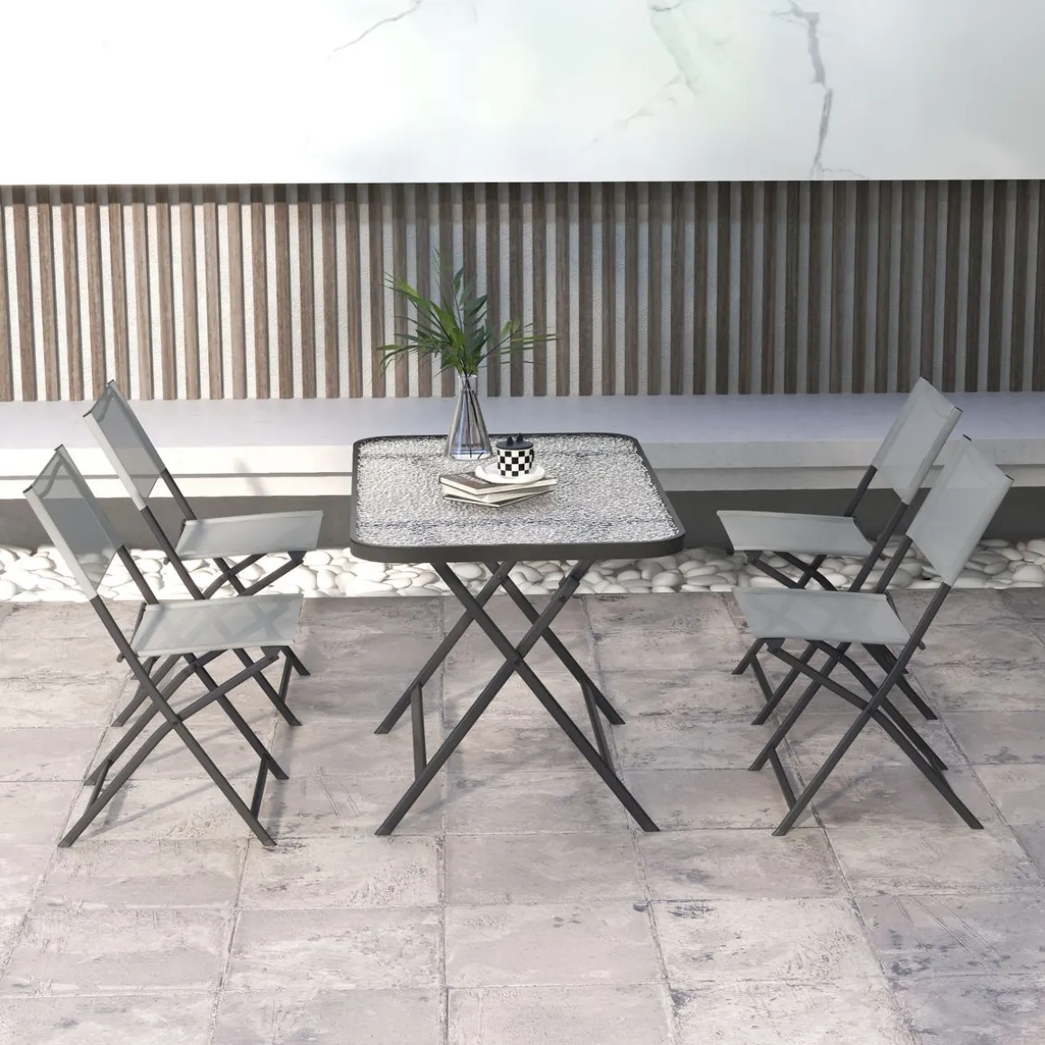 Conjunto de terraza Atessa Outsunny 4 sillas + mesa gris