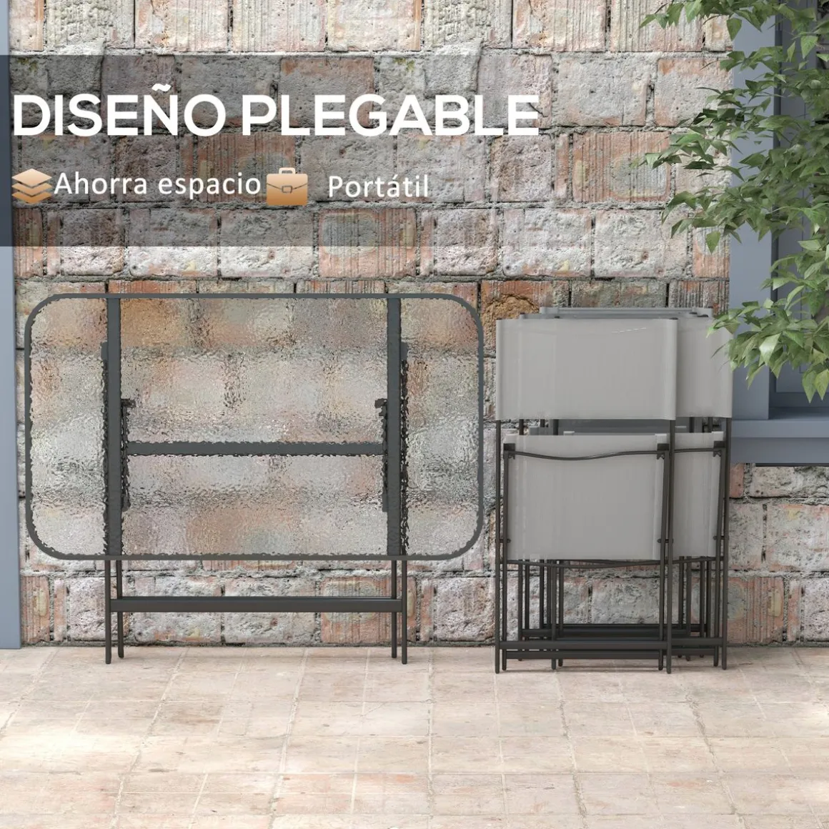 Conjunto de terraza Atessa Outsunny 4 sillas + mesa gris