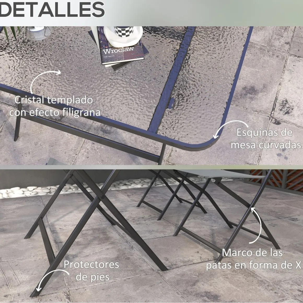 Conjunto de terraza Atessa Outsunny 4 sillas + mesa gris