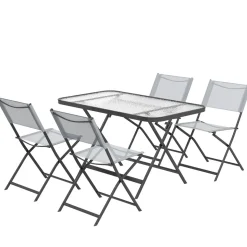 Conjunto de terraza Atessa Outsunny 4 sillas + mesa gris