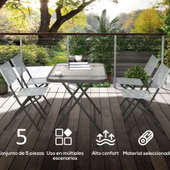 Conjunto de terraza Atessa Outsunny 4 sillas + mesa gris