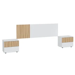 Conjunto Ethna cabecero con 2 mesitas de noche blanco/natural 266 cm