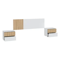 Conjunto Ethna cabecero con 2 mesitas de noche blanco/natural 266 cm