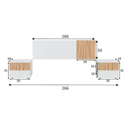 Conjunto Ethna cabecero con 2 mesitas de noche blanco/natural 266 cm