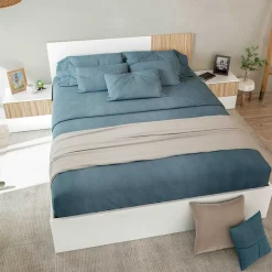 Conjunto Ethna cabecero con 2 mesitas de noche blanco/natural 266 cm