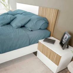 Conjunto Ethna cabecero con 2 mesitas de noche blanco/natural 266 cm