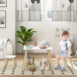 Conjunto infantil Dalia Aiyaplay mesa + 2 sillas +3A blanco/natural