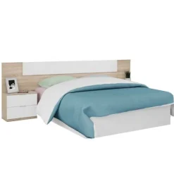 Conjunto Luca cabecero + 2 mesitas de noche blanco/roble