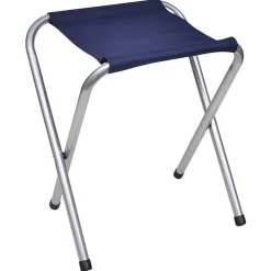 Conjunto para camping mesa + 4 taburetes plegables altura regulable blanco/azul