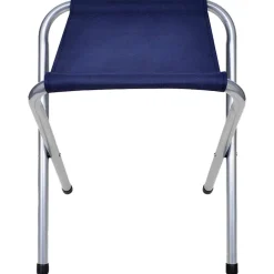 Conjunto para camping mesa + 4 taburetes plegables altura regulable blanco/azul