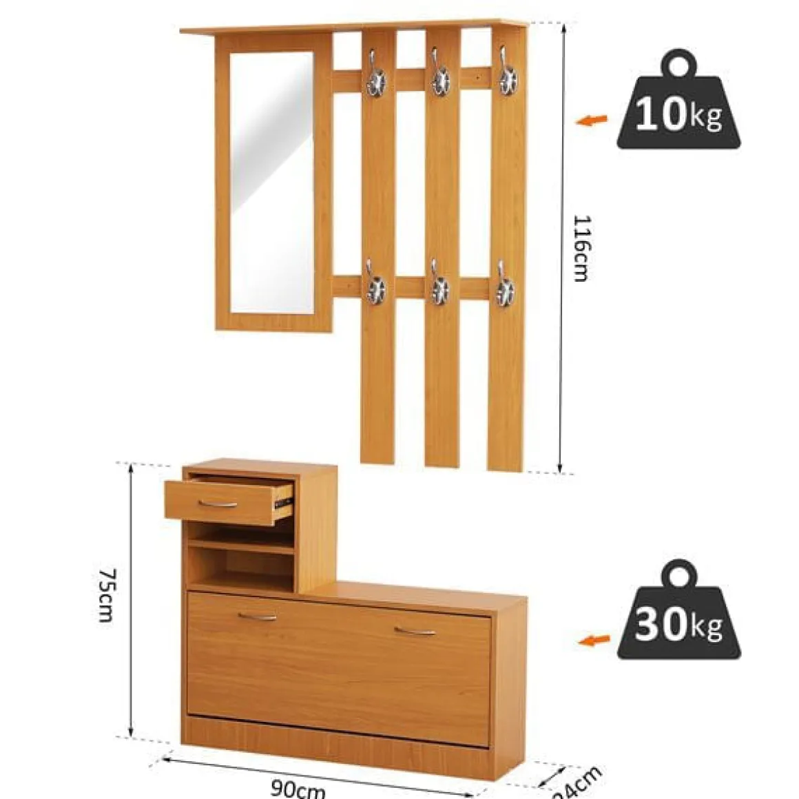 Conjunto recibidor Homcom 3 piezas marrón