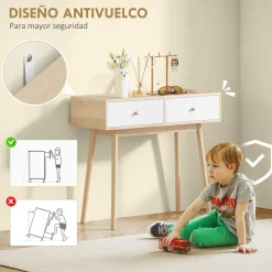 Consola Axis Homcom con 2 cajones natural/blanco 75x86x35 cm
