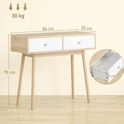 Consola Axis Homcom con 2 cajones natural/blanco 75x86x35 cm