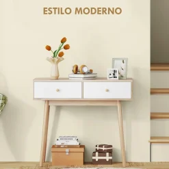 Consola Axis Homcom con 2 cajones natural/blanco 75x86x35 cm