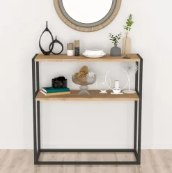 Consola Birhan 2 estantes natural/negro 90x90x34 cm