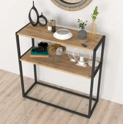 Consola Birhan 2 estantes natural/negro 90x90x34 cm