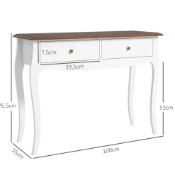 Consola Kiwita Homcom 2 cajones marrón oscuro/blanco 76,5x100x35 cm