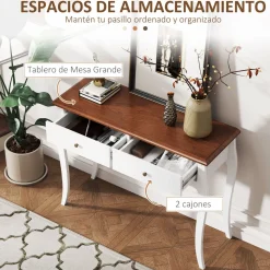 Consola Kiwita Homcom 2 cajones marrón oscuro/blanco 76,5x100x35 cm
