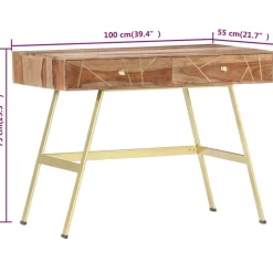 Consola recibidor Bayu 2 cajones madera maciza de sheesham natural 75x100x55 cm