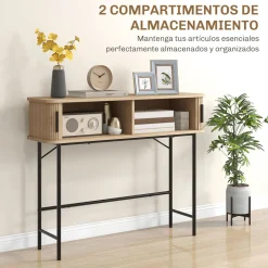 Consola Roca Homcom 2 puertas correderas natural/negro 80x100x30 cm