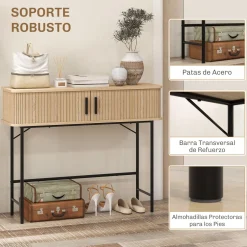 Consola Roca Homcom 2 puertas correderas natural/negro 80x100x30 cm