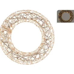Corona navideña 20 luces LED con temporizador automático dorado Ø30 cm