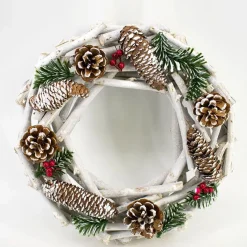Corona navideña decorativa con piñas verde/blanco Ø30 cm
