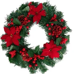 Corona Poinsettias con flores de pascua verde/rojo Ø35 cm