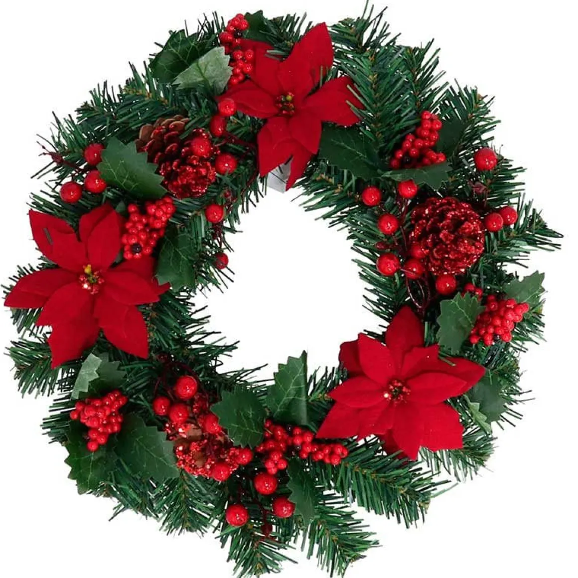 Corona Poinsettias con flores de pascua verde/rojo Ø35 cm