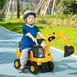 Correpasillos Excavadora Homcom con accesorios y licencia CAT amarillo 47,5x27,5x85 cm