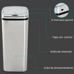 Cubo de basura inteligente Homcom 50L inox 84x33x25 cm